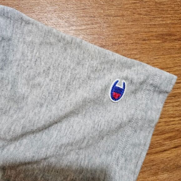 Champion 100 Chenille Logo Heavy Cotton Tee Shirt Grey Blue Men's Small S Rare - Picture 8 of 8